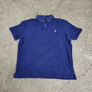 Vtg Y2k POLO RALPH LAUREN Classic Fit Embroidered Horse Logo Polo Shirt Blue Lg